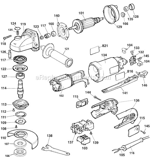 Black and Decker 27327 Type 1 4-1/2 Small Angle Grinder Page A Diagram