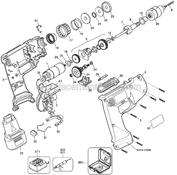 Black and Decker 2764 Type 2 9.6v Industrial Cordless Drill Page A Diagram