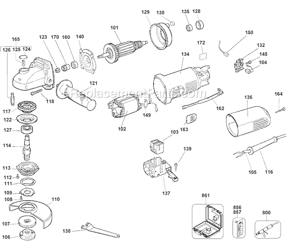 Black and Decker 27703 Type 1 4-1/2 Right Angle Grinder Page A Diagram