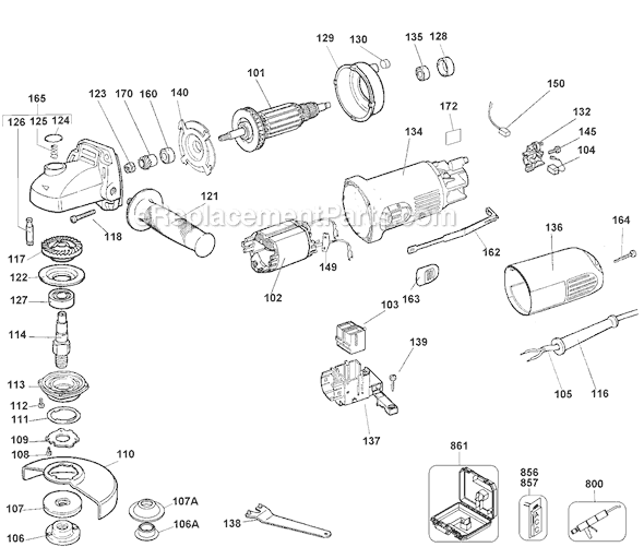 Black and Decker 27703 Type 2 4-1/2 Right Angle Grinder Page A Diagram