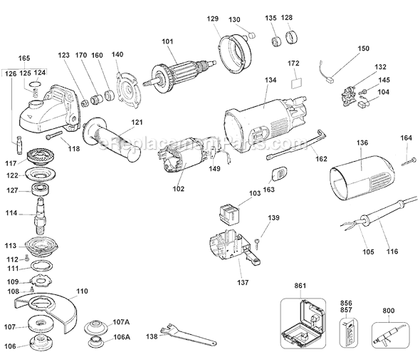 Black and Decker 27742 Type 2 4-1/2 Right Angle Grinder Page A Diagram