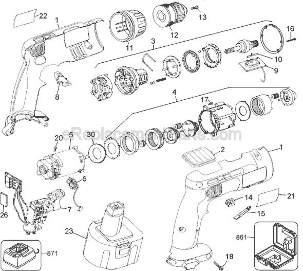 Black and Decker 2840 Type 1 9.6v Industrial Cordless Drill Page A Diagram