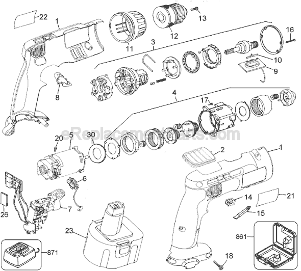 Black and Decker 2861 Type 1 12.0v Industrial Cordless Drill Page A Diagram