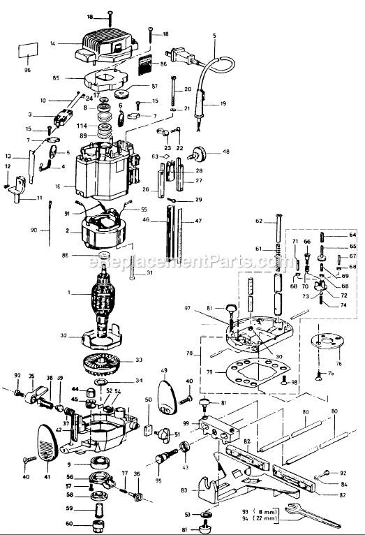 Black and Decker 3338 Type 2 2-1/4HP Electric Plunge Router Page A Diagram