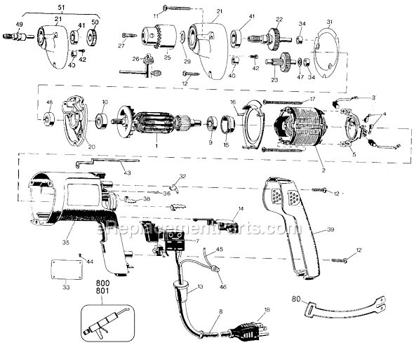Black and Decker 5111 Type 100 M/S 3/8 Holgun Drill Page A Diagram