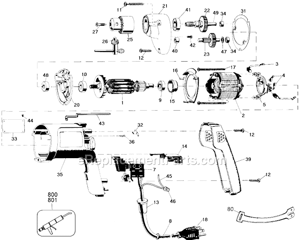 Black and Decker 5111 Type 101 M/S 3/8 Holgun Drill Page A Diagram