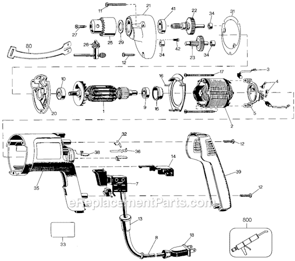 Black and Decker 6037 Type 101 3/8 HD Variable Speed Reversible Drill Page A Diagram