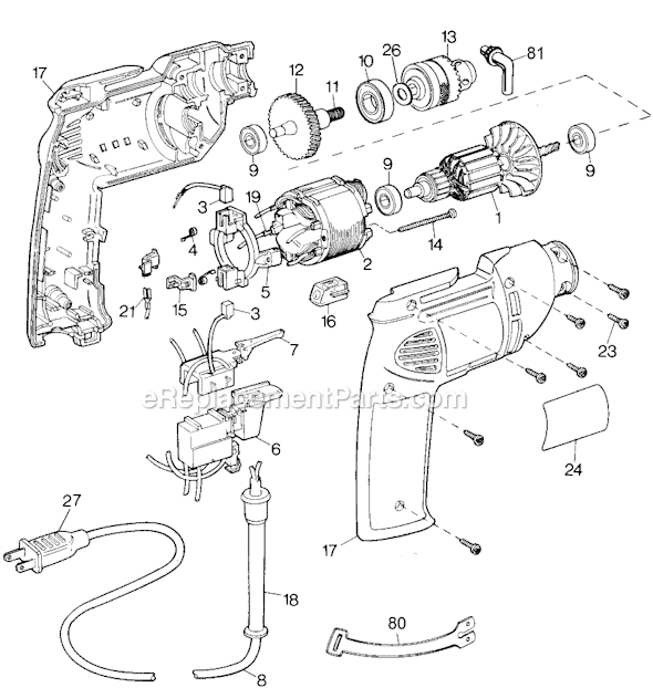 Black and Decker 6037 Type 102 3/8 HD Variable Speed Reversible Drill Page A Diagram
