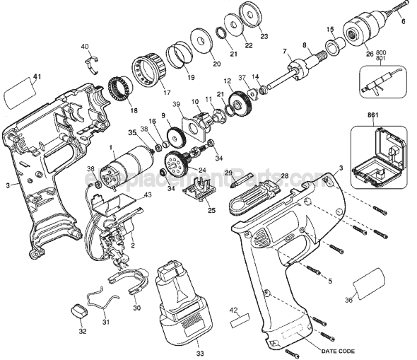 Black and Decker 6062KT Type 2 9.6v Industrial Cordless Drill Page A Diagram