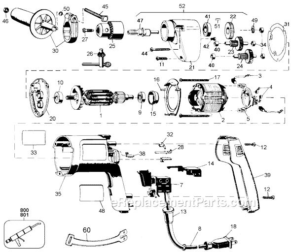 Black and Decker 6928 Type 101 ET1250 1/2 H.D. Drill Page A Diagram