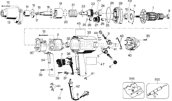Black and Decker 6945 Type 101 ET1550 1/2 Impact Wrench Page A Diagram