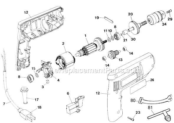 Black and Decker 7153 Type 1 D1000 3/8 Variable Speed Reversible Drill Page A Diagram