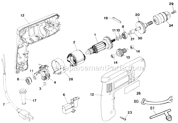 Black and Decker 7153 Type 2 D1000 3/8 Variable Speed Reversible Drill Page A Diagram