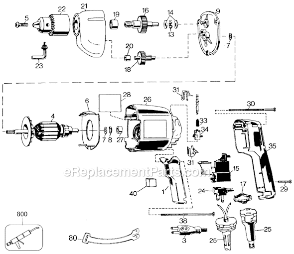 Black and Decker 7190 Type 1 3/8 Inch Value-Plus Variable Speed Reversible Drill Page A Diagram