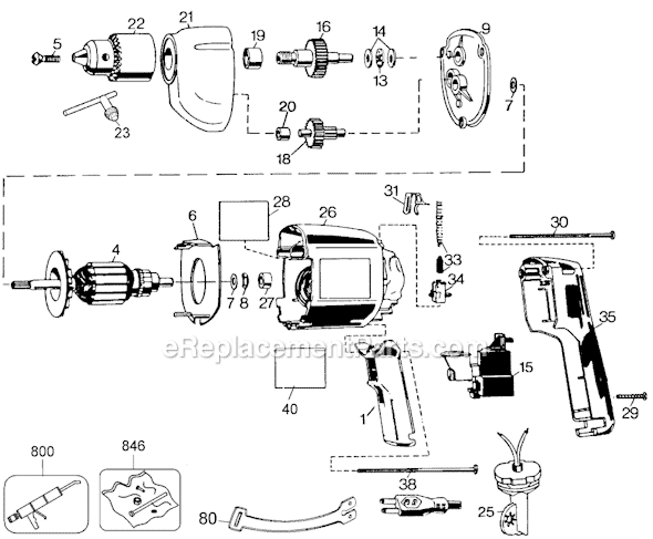Black and Decker 7190 Type 3 3/8 Inch Value-Plus Variable Speed Reversible Drill Page A Diagram