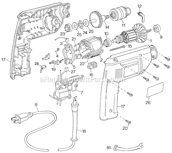 Black and Decker 7193-04 Type 1 3/8 Variable Speed Reversible Drill Page A Diagram