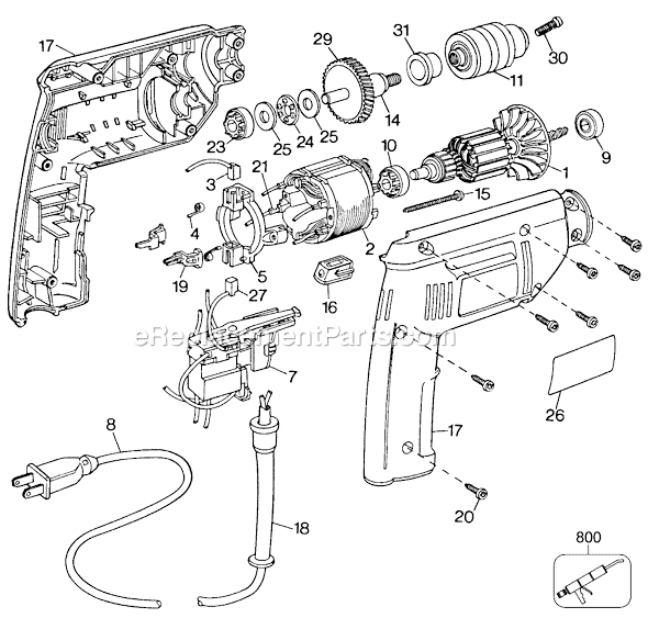 Black and Decker 7196 Type 1 3/8 Variable Speed Reversible Drill Page A Diagram