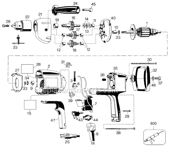 Black and Decker 7224 Type 1 3/8 Horse Power 1/2 Drill Page A Diagram
