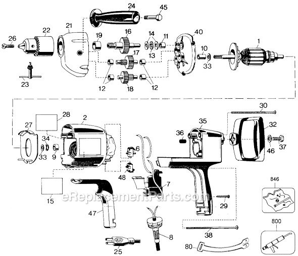 Black and Decker 7224 Type 3 3/8 Horse Power 1/2 Drill Page A Diagram