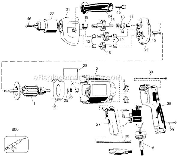 Black and Decker 7254KC Type 2 1/2 Keyless Chuck Drill Page A Diagram