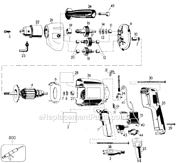 Black and Decker 7254 Type 1 D3000 1/2 Reversible Drill Page A Diagram