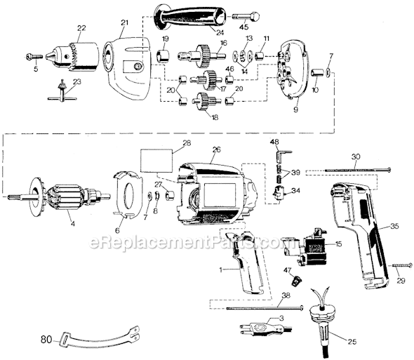 Black and Decker 7254 Type 2 D3000 1/2 Reversible Drill Page A Diagram