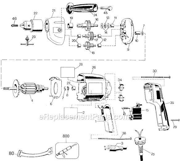 Black and Decker 7254 Type 3 D3000 1/2 Reversible Drill Page A Diagram