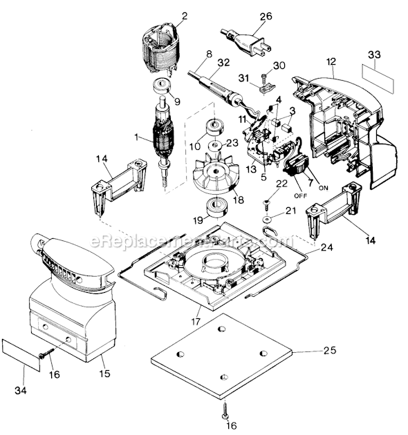 Black and Decker 7442-04 Type 1 Palm Sander Page A Diagram