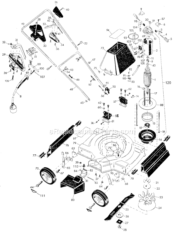 Black and Decker 8018 Type 1 18 Flipover Handle Mower Page A Diagram