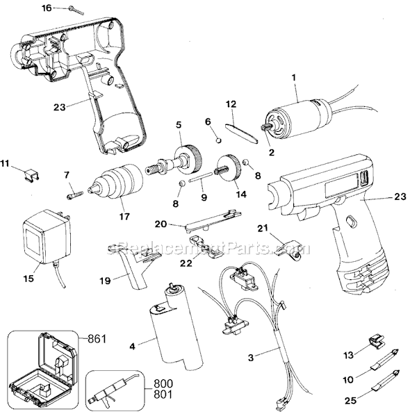 Black and Decker 9049KC Type 1 CD2500 3/8 Keyless Drill Page A Diagram