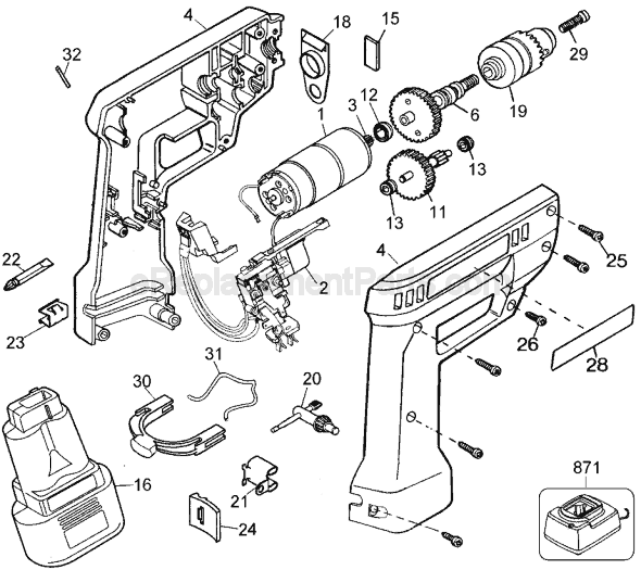 Black and Decker 9052 Type 1 Cordless Drill Page A Diagram