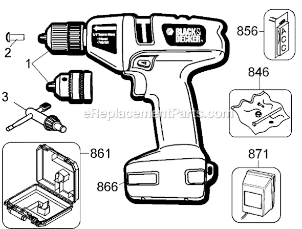Black and Decker 9099KB Type 1 7.2 Volt Mid-Handle Drill Page A Diagram