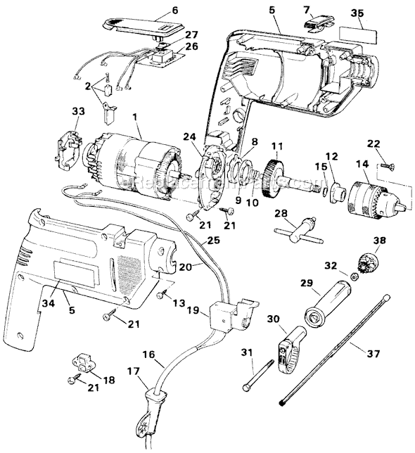 Black and Decker BD1500 Type 7 1/2 Drill  Page A Diagram
