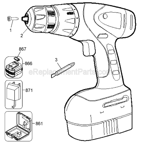 Black and Decker BDG1400 Type 1 Cordless Drill Page A Diagram