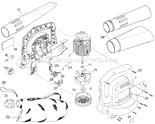 Black and Decker BV1000 Type 8 Vacuum N Mulch Page A Diagram