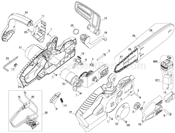 Black and Decker CCS818 18V Cordless Chainsaw Page A Diagram