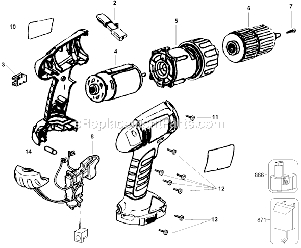 Black and Decker CD1402 Type 1 14 Volt Drill / Driver Page A Diagram
