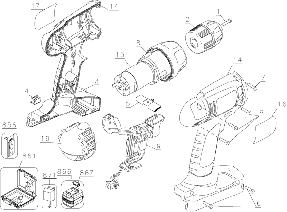 Black and Decker CD142SK Type 1 14.4V Cordless Drill / Driver Page A Diagram