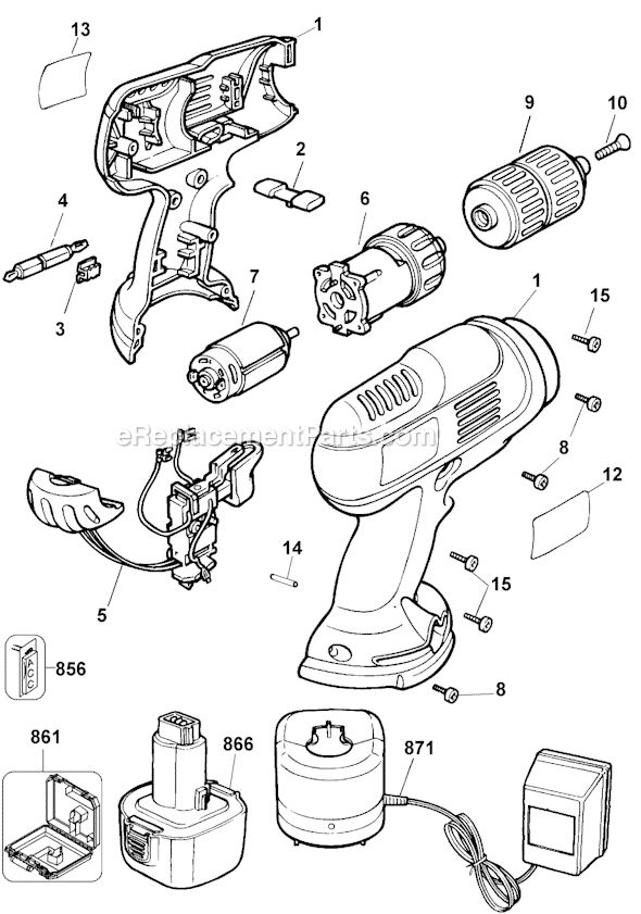 Black and Decker CD9600 Type 2 9.6 Volt Drill Page A Diagram
