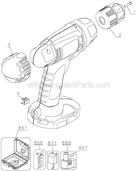 Black and Decker CD9602 Type 1 Cordless Drill Page A Diagram