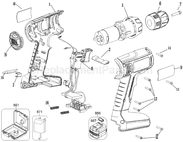 Black and Decker CDC1200 Type 1 Cordless Drill Page A Diagram