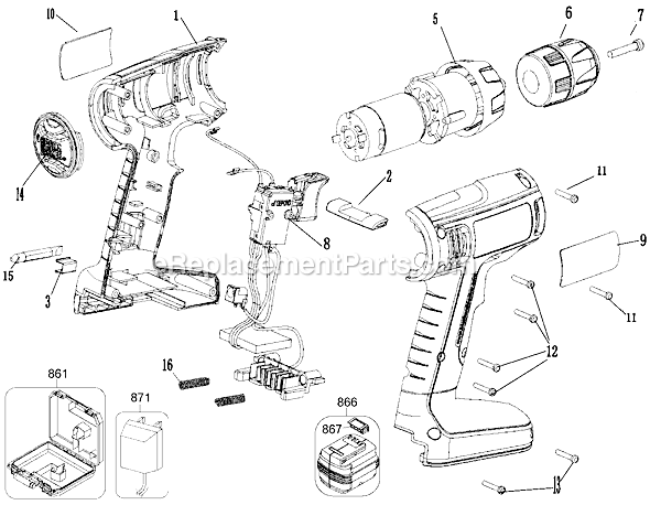 Black and Decker CDC120A 12V Cordless Compact Drill Page A Diagram
