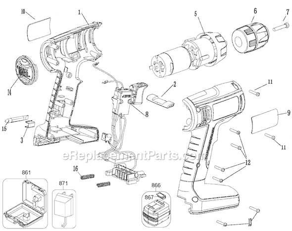 Black and Decker CDC140ASB Type 1 14.4V Cordless Compact Drill Page A Diagram