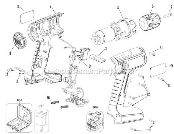 Black and Decker CDC180ASB Type 1 18V Cordless Compact Drill Page A Diagram