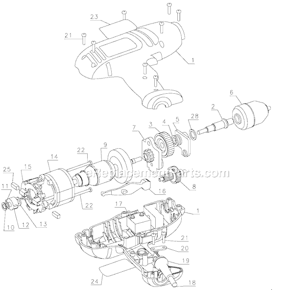 Black and Decker DR300 Type 1 4.2 Amp 3/8 Drill Page A Diagram