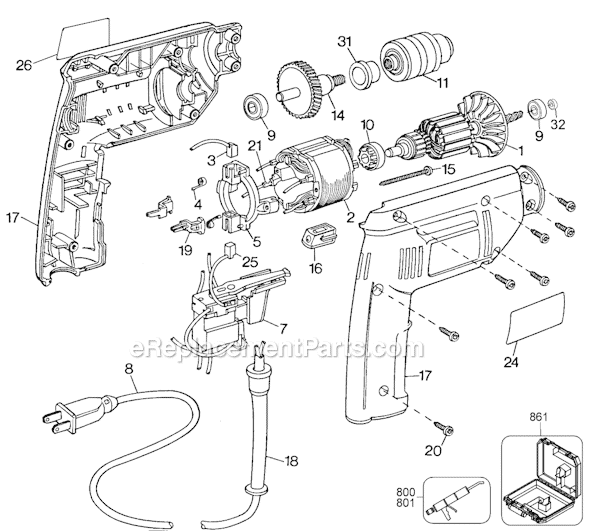 Black and Decker DR450 Type 1 3/8 Variable Speed Reversible Keyless Chuck Drill Page A Diagram