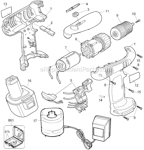 Black and Decker FS1201 Type 1 12 Volt Cordless Drill Page A Diagram