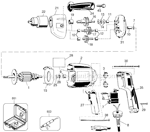 Black and Decker HD2000 Type 2 1/2 Keyless Drill Page A Diagram