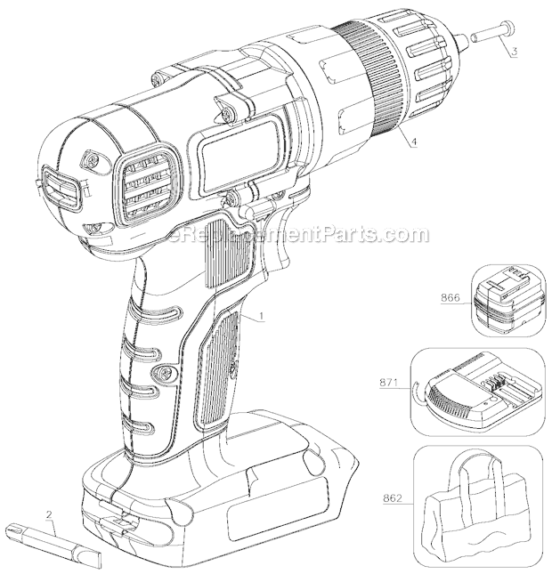 Black and Decker LDX120C Type 1 20V Drill/ Driver Page A Diagram