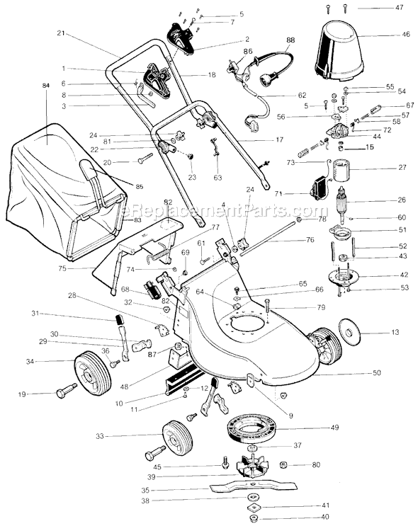 Black and Decker M700 Type 1 Rear Bagging Mower Page A Diagram